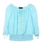 Girls 7-16 Iz Amy Byer 3/4-length Sleeve Smocked Gauze Peasant Top, Girl's, Size: Medium, Lt Green