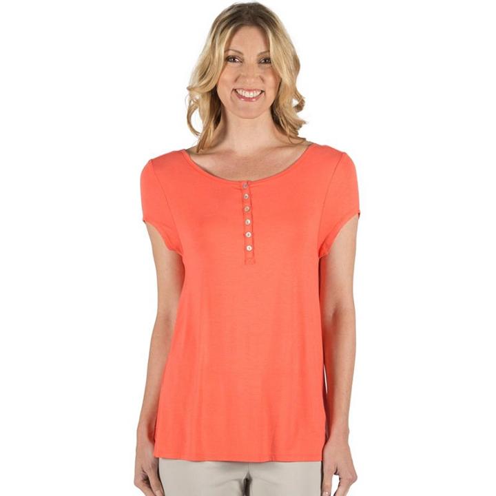 Women's Larry Levine Cap Sleeve Cross Back Henley Top, Size: Medium, Dark Red