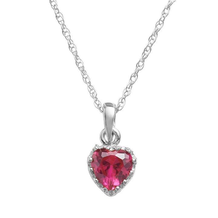 Tiara Sterling Silver Lab-created Ruby Heart Crown Pendant, Women's, Size: 18, Red