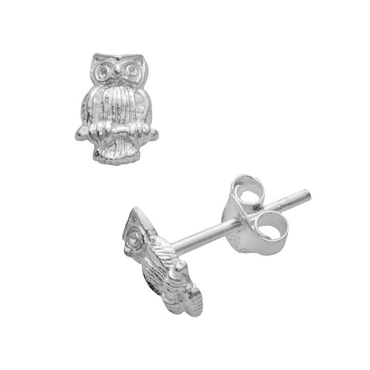 Itsy Bitsy Sterling Silver Owl Stud Earrings, Women's, Grey
