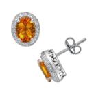 Sterling Silver Citrine And Diamond Accent Oval Frame Stud Earrings, Women's, Orange