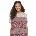Juniors' Mason & Belle Print Tiered Tie-back Top, Teens, Size: Medium, Brt Red