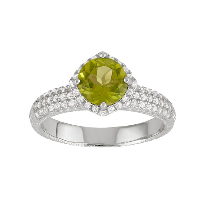 Sterling Silver Green Quartz & Lab-created White Sapphire Halo Ring, Women's, Size: 8