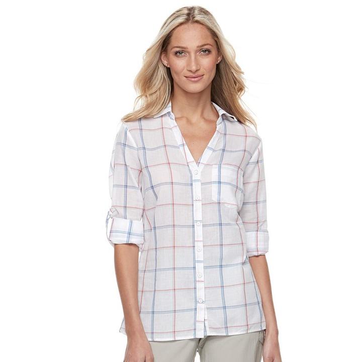 Women's Columbia Wiley Mesa Striped Roll-tab Shirt, Size: Xl, Dark Pink