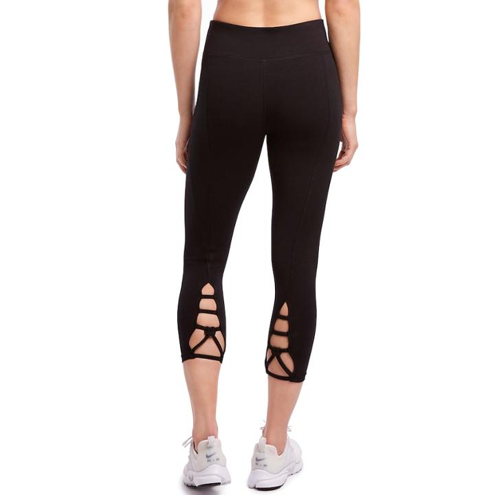 Women's Jockey Sport Black Macram Midrise Capri Leggings, Size: Large, Oxford