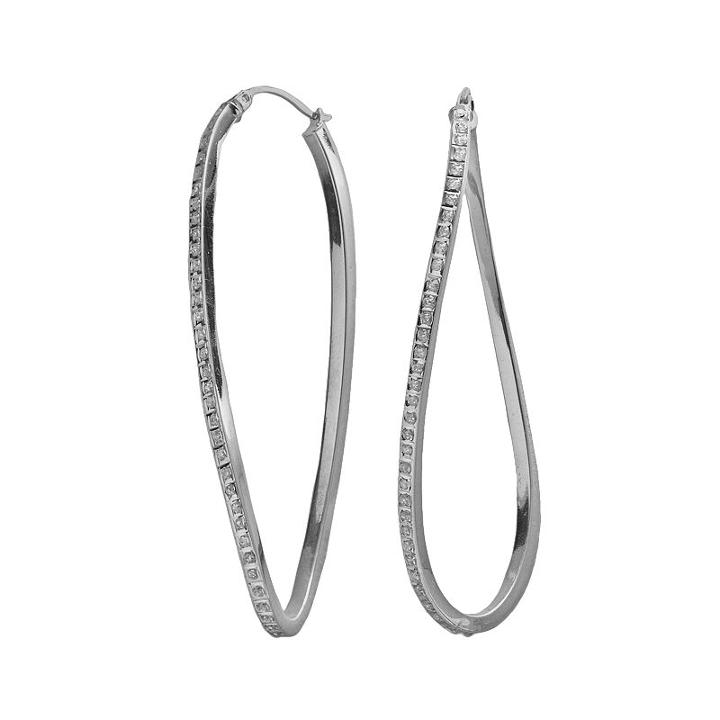 Diamond Mystique Platinum Over Silver Diamond Accent Wavy Hoop Earrings, Women's
