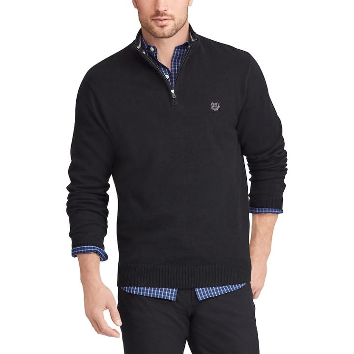 Men's Chaps Regular-fit Textured Quarter-zip Pullover, Size: Large, Black