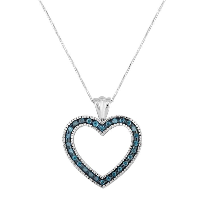 Sterling Silver 1/2 Carat T.w. Blue Diamond Heart Pendant Necklace, Women's, Size: 18