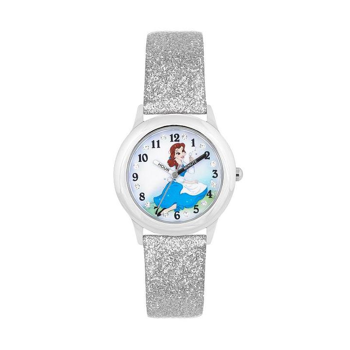 Disney's Beauty And The Beast Belle Kids' Glittery Leather Time Teacher Watch, Girl's, Size: Medium, Grey