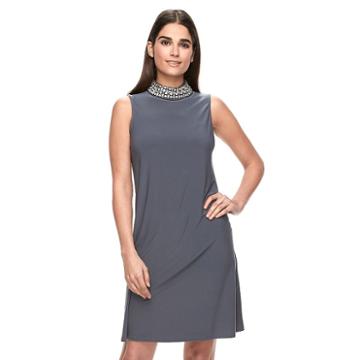 Women's Onyx Nite Embellished Mockneck Shift Dress, Size: 14, Grey Other