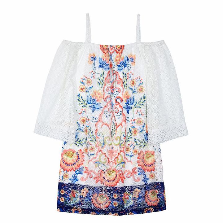 Girls 7-16 Iz Amy Byer Floral Lace Off The Shoulder Dress With Necklace, Girl's, Size: 8, Ovrfl Oth