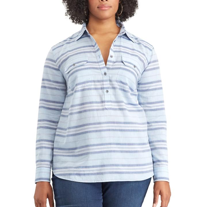 Plus Size Chaps Striped Chambray Shirt, Women's, Size: 2xl, Blue