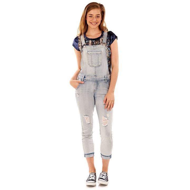 Juniors' Wallflower Ripped Denim Overalls, Teens, Size: Xl, Pink Ovrfl