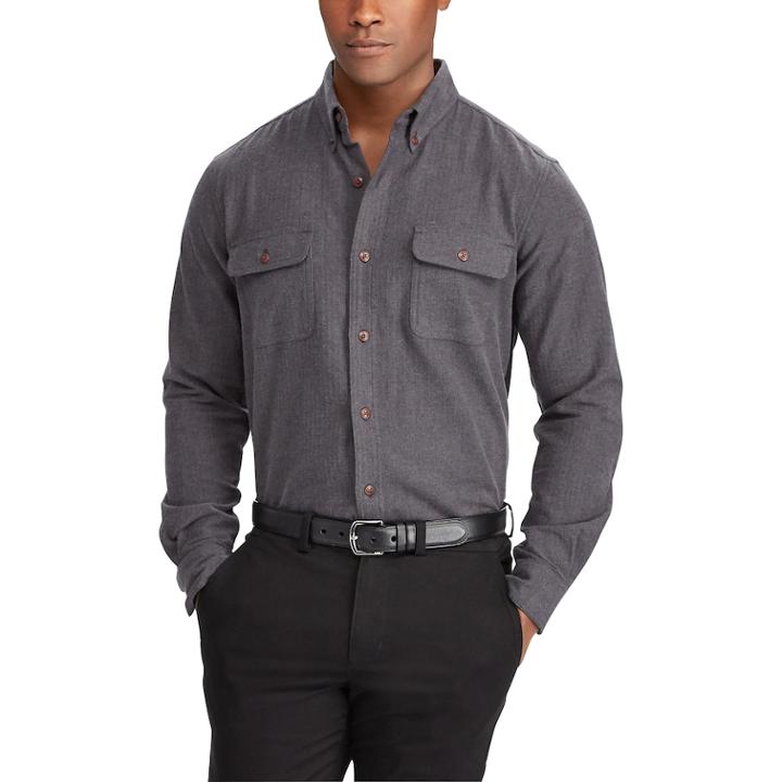 Men's Chaps Classic-fit Herringbone Button-down Work Shirt, Size: Large, Black