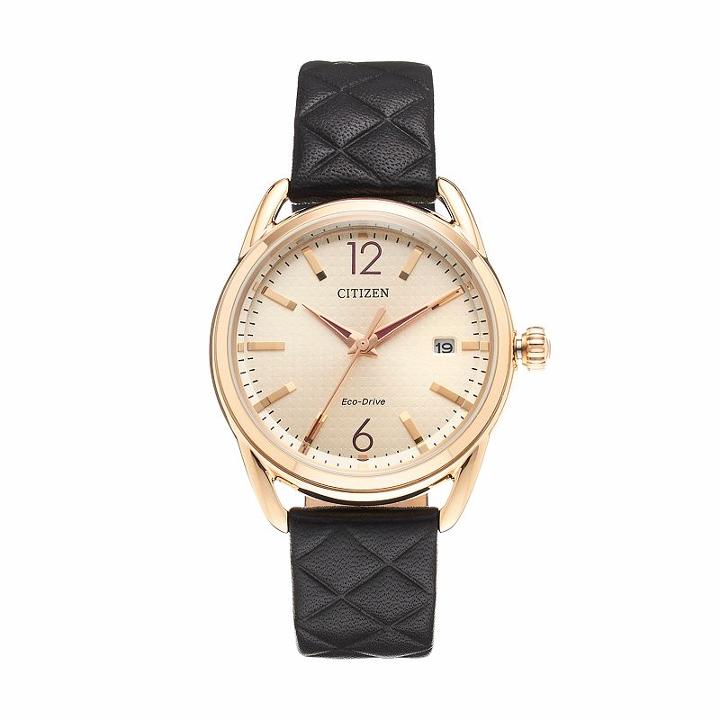 Drive From Citizen Eco-drive Women's Ltr Quilted Leather Watch - Fe6083-13p, Size: Medium, Black