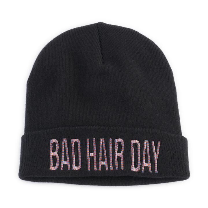 Women's Mudd&reg; Embroidered Bad Hair Day Beanie, Black