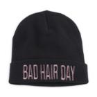 Women's Mudd&reg; Embroidered Bad Hair Day Beanie, Black