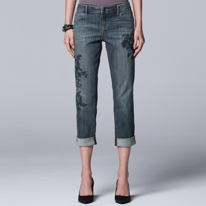 Women's Simply Vera Vera Wang Roll Cuff Capri, Size: 2, Med Blue