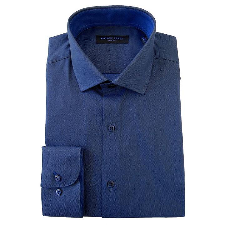 Men's Andrew Fezza Slim-fit Comfort Flex Collar Dress Shirt, Size: 16.5, Blue (navy)