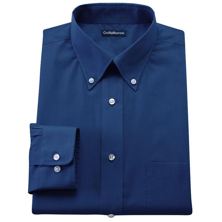 Men's Croft & Barrow&reg; Classic-fit Solid Broadcloth Button-down Collar Dress Shirt, Size: 16.5-32/33, Blue