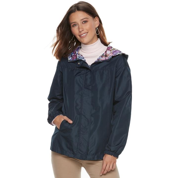 Women's D.e.t.a.i.l.s Hooded Reversible Jacket, Size: Medium, Blue (navy)