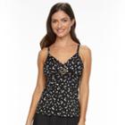 Women's Trimshaper Tummy Slimmer O-ring Tankini Top, Size: 16, Black