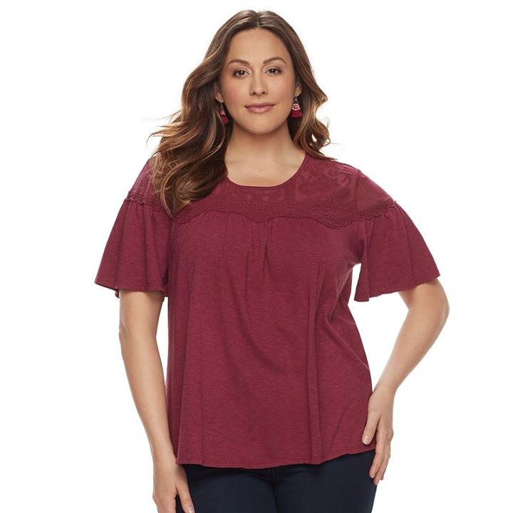 Plus Size Sonoma Goods For Life&trade; Embroidered Yoke Tee, Women's, Size: 3xl, Pink