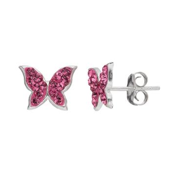 Charming Girl Kids' Sterling Silver Crystal Butterfly Stud Earrings, Pink