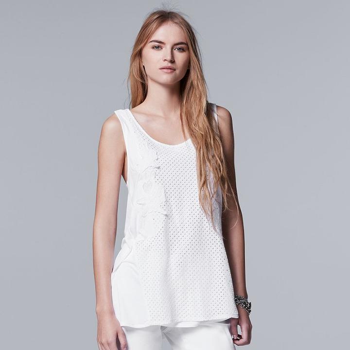 Women's Simply Vera Vera Wang Applique Tank Top, Size: Small, White