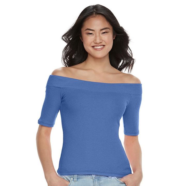 Juniors' So&reg; Ribbed Off The Shoulder Top, Girl's, Size: Xl, Med Blue