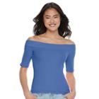 Juniors' So&reg; Ribbed Off The Shoulder Top, Girl's, Size: Xl, Med Blue