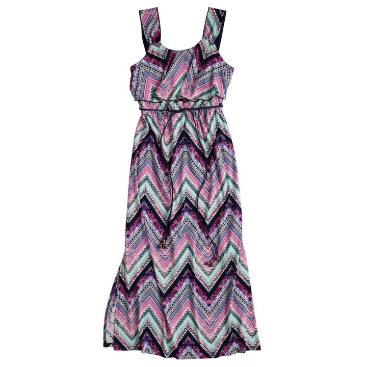 Girls 7-16 Three Pink Hearts Flounce Printed Maxi Dress, Size: 12, Dark Blue