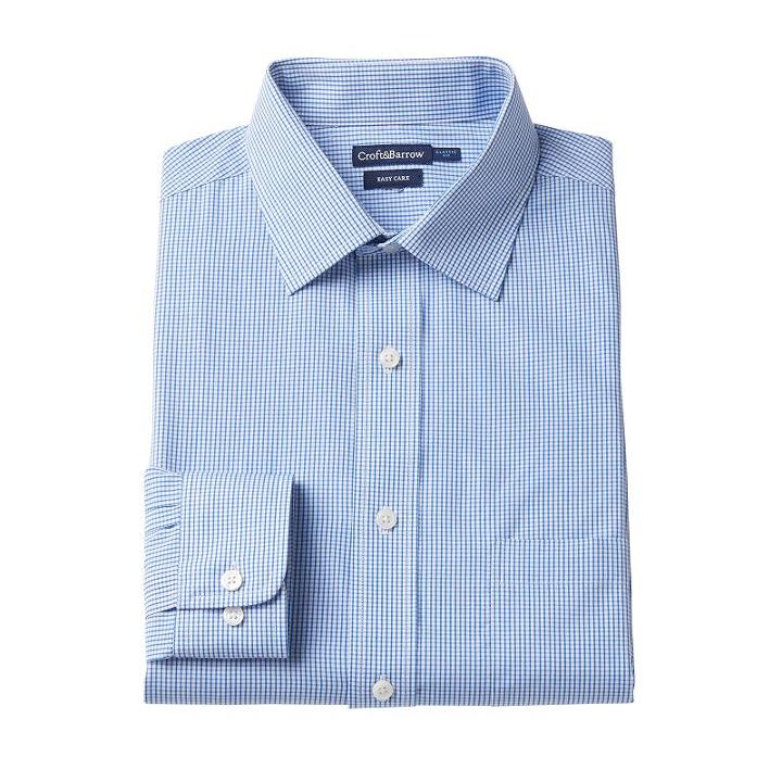 Men's Croft & Barrow&reg; Regular-fit Checked Easy-care Spread-collar Dress Shirt, Size: 16.5-32/33, Blue (navy)