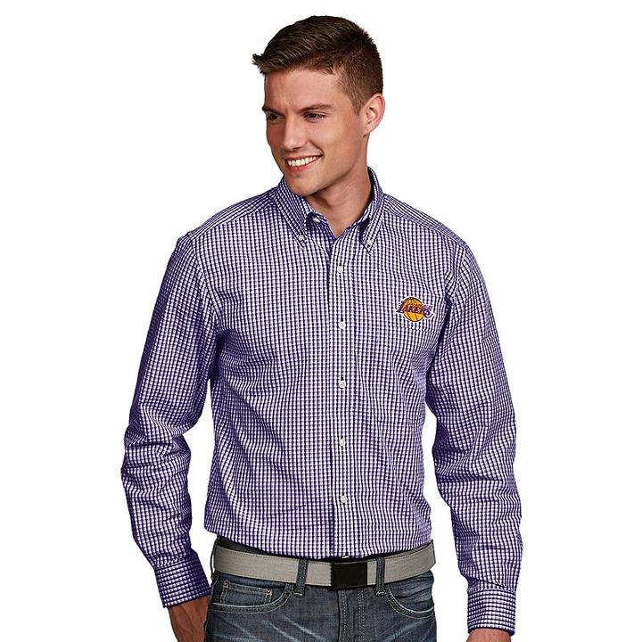 Men's Antigua Los Angeles Lakers Associate Plaid Button-down Shirt, Size: Xl, White Oth