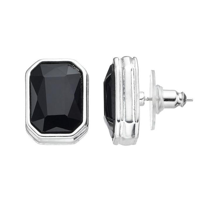 Napier Black Rectangular Nickel Free Stud Earrings, Women's