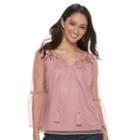 Juniors' Mudd&reg; Embroidered Mesh Bell-sleeve Peasant Top, Teens, Size: Small, Pink