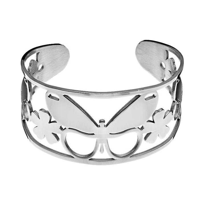 Steel City Stainless Steel Openwork Butterfly & Flower Cuff Bracelet, Women's, Grey