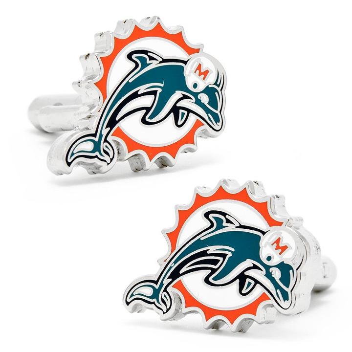 Miami Dolphins Rhodium-plated Cuff Links, Men's, Multicolor