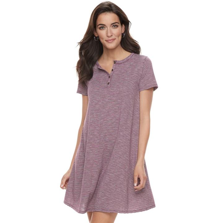 Women's Sonoma Goods For Life&trade; Henley T-shirt Dress, Size: Large, Med Purple