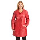 Plus Size Excelled Button-down Leather Coat, Women's, Size: 2xl, Red