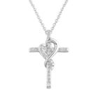 Two Hearts Forever One 1/4 Carat T.w. Diamond Sterling Silver Heart Cross Pendant Necklace, Women's, White
