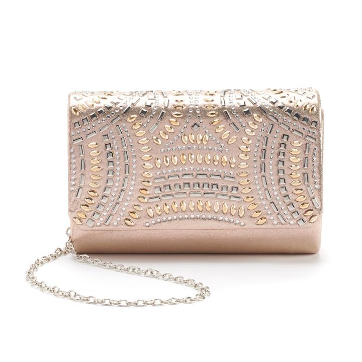 Gunne Sax By Jessica Mcclintock Alexis Studded Satin Crossbody Clutch, Women's, Beig/green (beig/khaki)