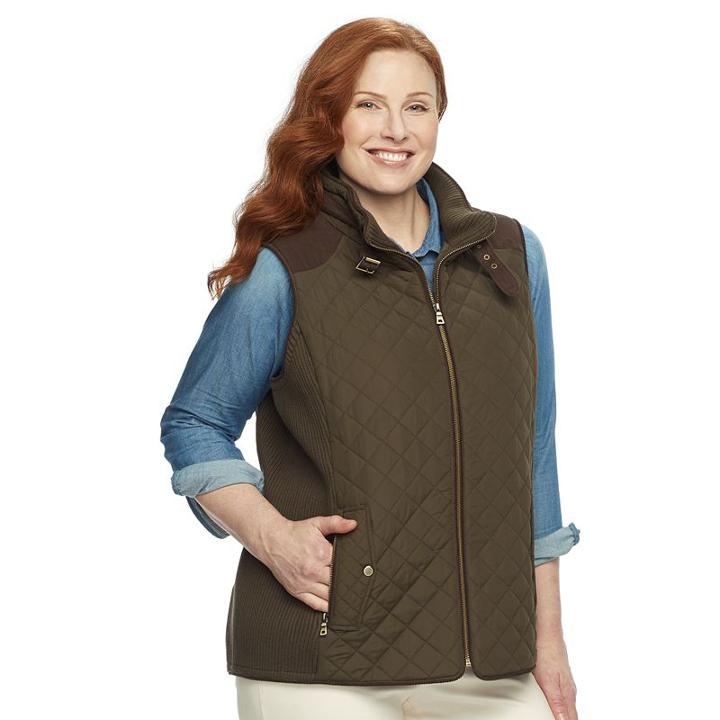 Plus Size Gallery Quilted Ribbed Vest, Women's, Size: 2xl, Green