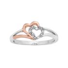 Diamond Accent 10k Rose Gold & Sterling Silver Heart Ring, Women's, Size: 7, White