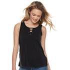 Juniors' Pink Republic Solid Cupro Lace-up Tank, Teens, Size: Large, Black