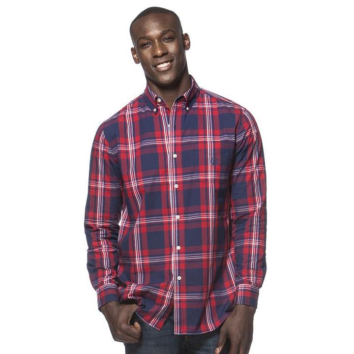 Men's Chaps Oversized Check Button-down Shirt, Size: Medium, Red