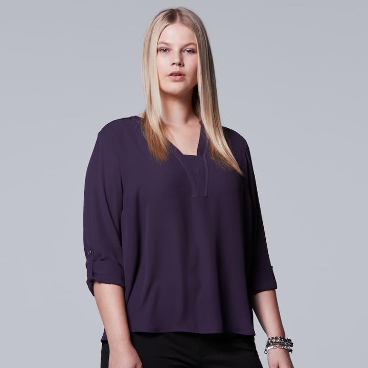 Plus Size Simply Vera Vera Wang Solid Crepe Top, Women's, Size: 2xl, Drk Purple