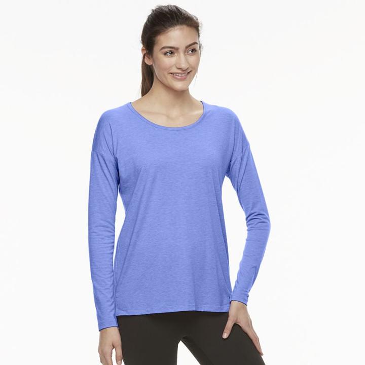 Women's Tek Gear&reg; Cross Back Long Sleeve Tee, Size: Medium, Blue (navy)