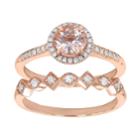 14k Rose Gold Morganite & 1/4 Carat T.w. Diamond Halo Engagement Ring Set, Women's, Size: 5.50, Pink