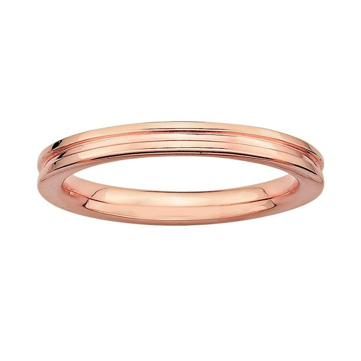 Stacks And Stones 18k Rose Gold Over Silver Grooved Stack Ring, Women's, Size: 7, Pink
